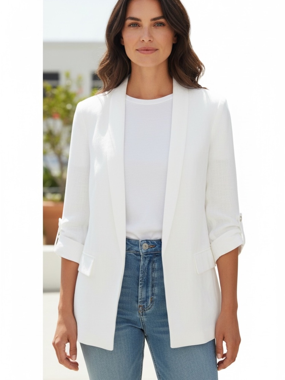 Calvin Klein White Women's Single-Button Blazer - Picture 8 of 8